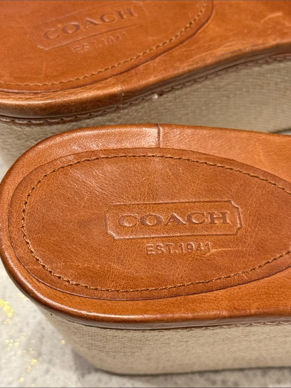 Coach Women’s Tan Leather & Canvas Slide Wedges - Natural/Tan size 10